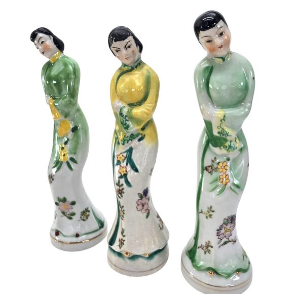 Occupied Japan Hand-Painted Porcelain Asian Lady Figurines Set Of 3 JE265 - Picture 4 of 9